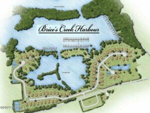 Site plan map of Brices Creek Harbour showing the harbour and homesites